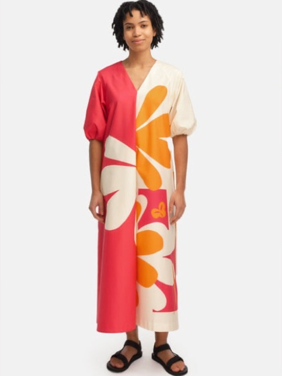 Marimekko Dresses & Skirts - NWT Marimekko Karkelo Kolmikko Maxi Dress Fuchsia Orange Off White Size L
